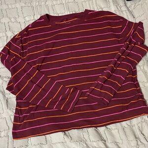 a new day Women's 3/4 Sleeve Striped Tee - Burgundy, Pink, Orange